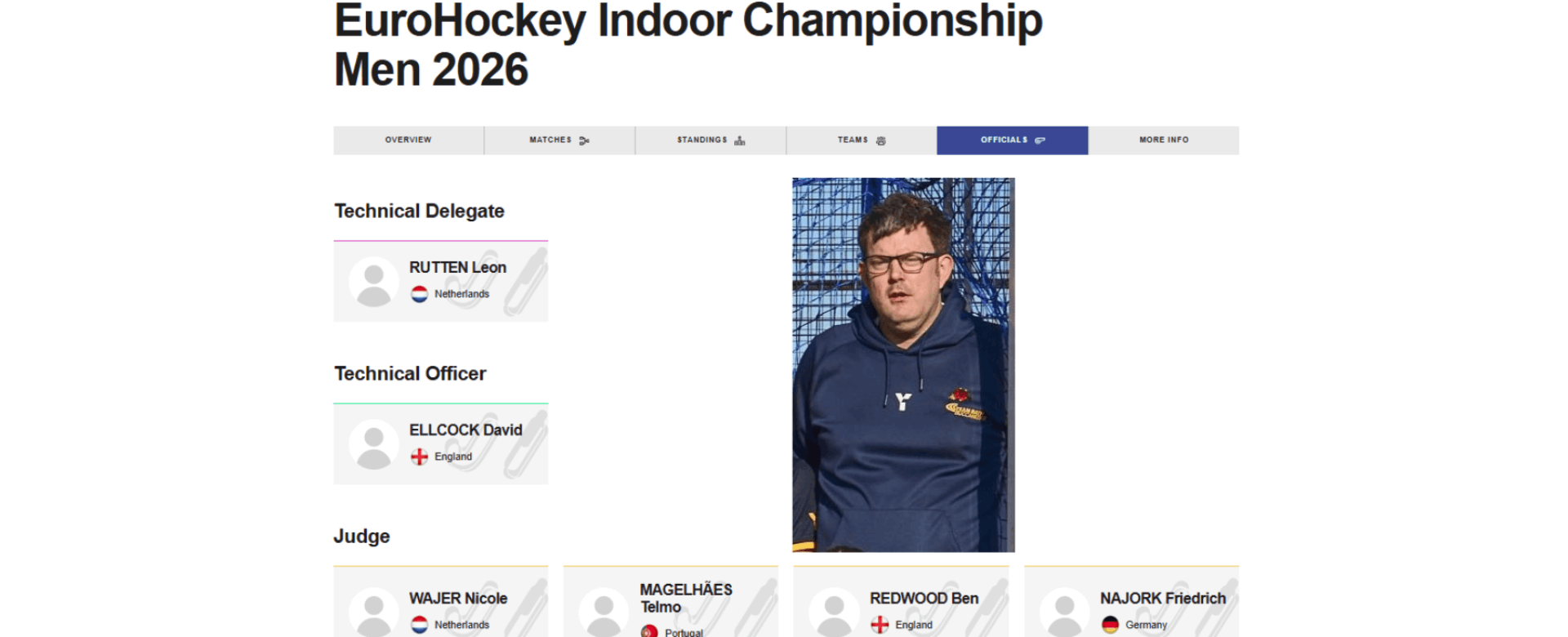 Ben Appointed As Judge For EuroHockey Indoor Men's Championships 