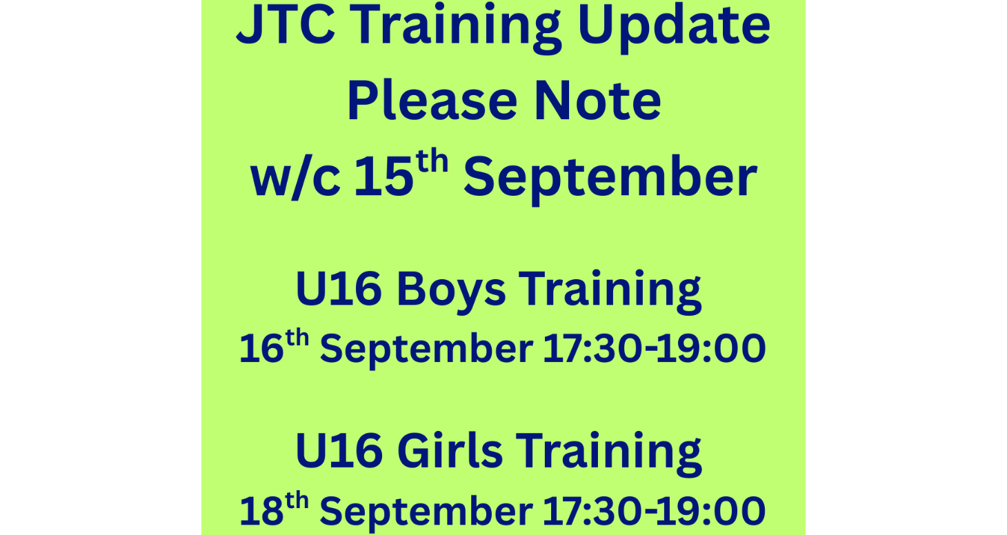 U16 Boys and Girls Junior Training Update w/c 15th September