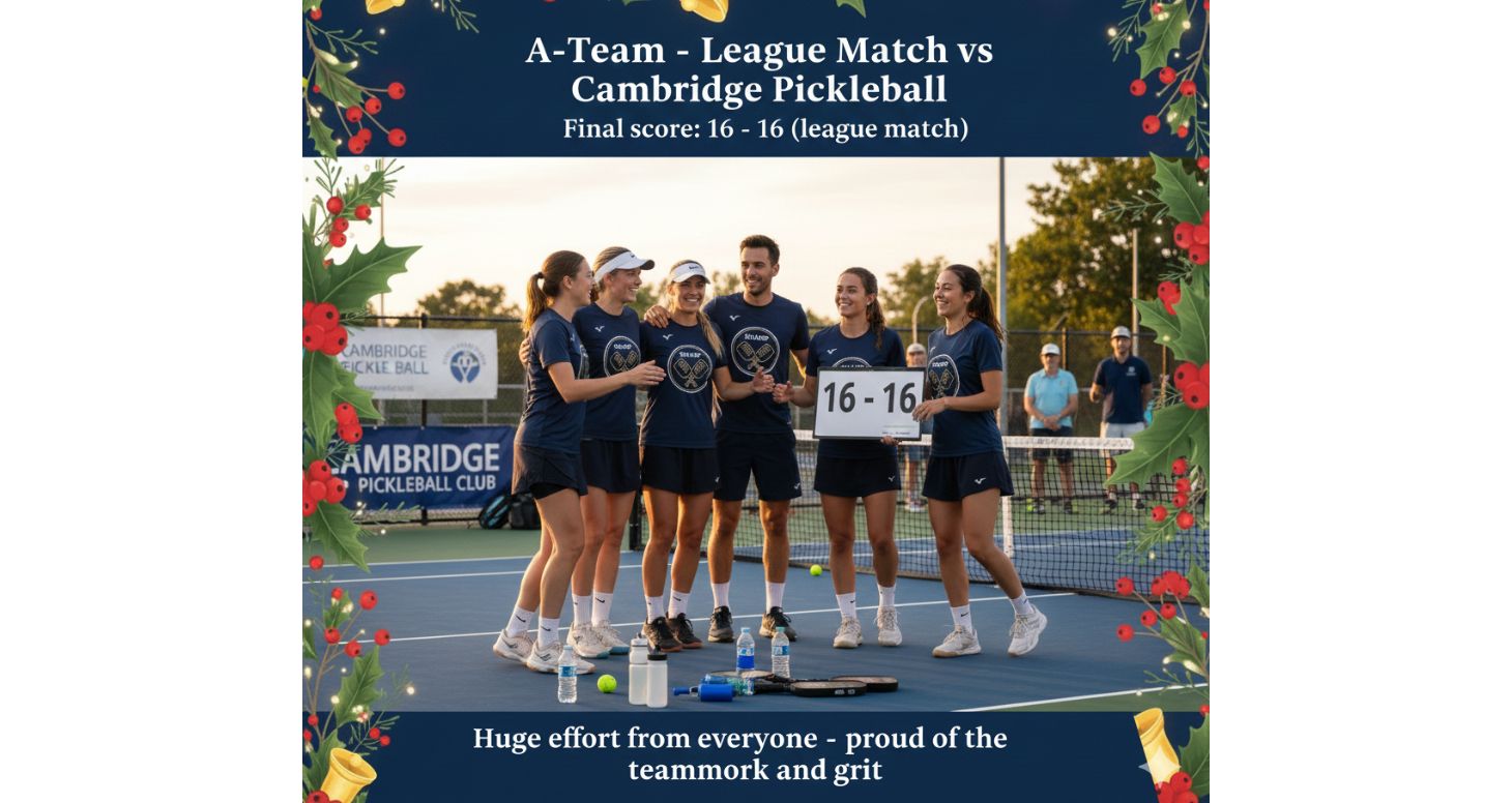  A-Team: A hard-fought league draw vs Cambridge Pickleball 16–16. 