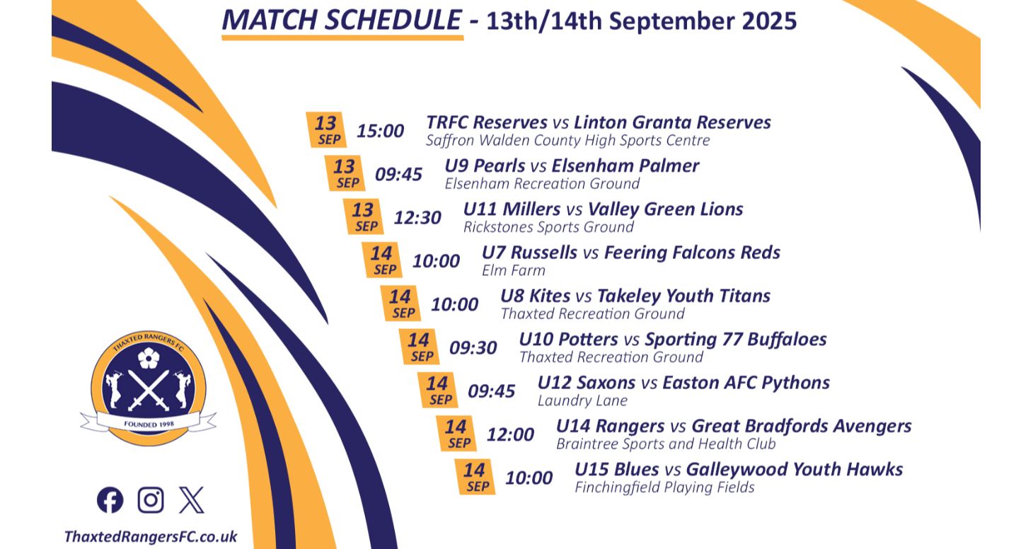 Match Schedule - 13th/14th Sept 2025