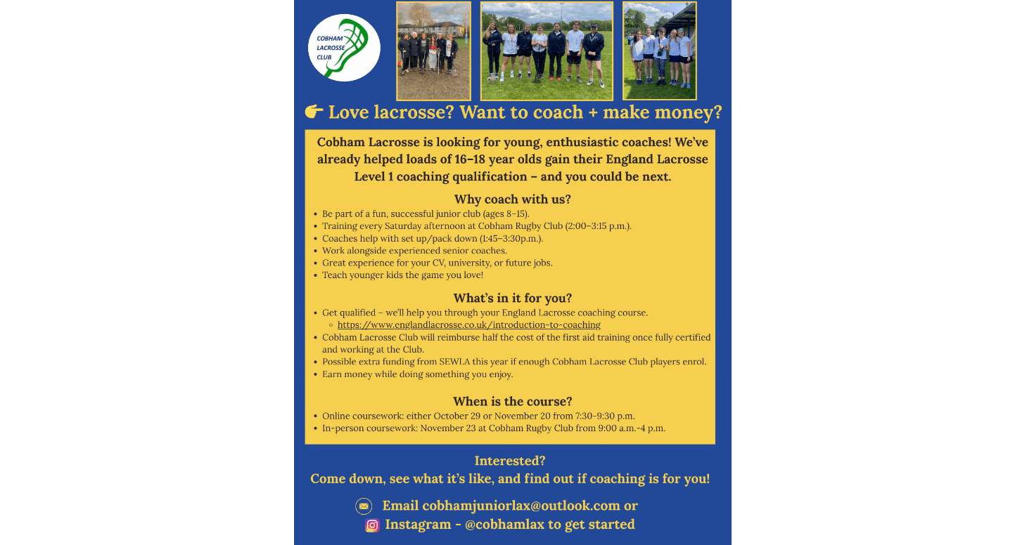 England Lacrosse Coaching Course Available This Autumn